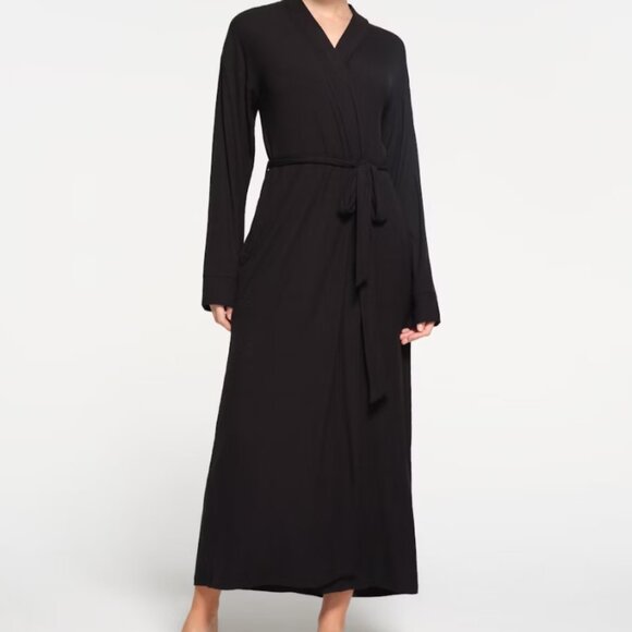 SKIMS Other - SKIMS Soft Lounge Long Robe Womens XL Onyx Black Tie Front Sleep Loungewear NWT